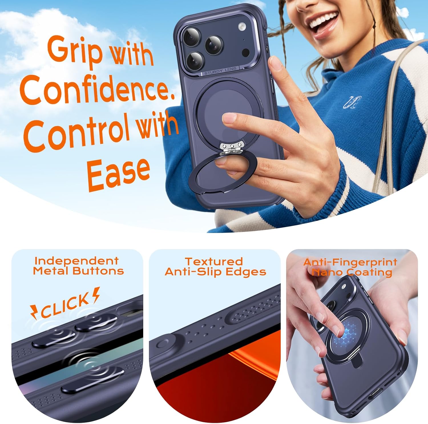 Thumbnail 6 de Anqrp 360°-Dreh-Magnetständer Case für iPhone 17 Pro – MagSafe-kompatible Schutzhülle in Marineblau