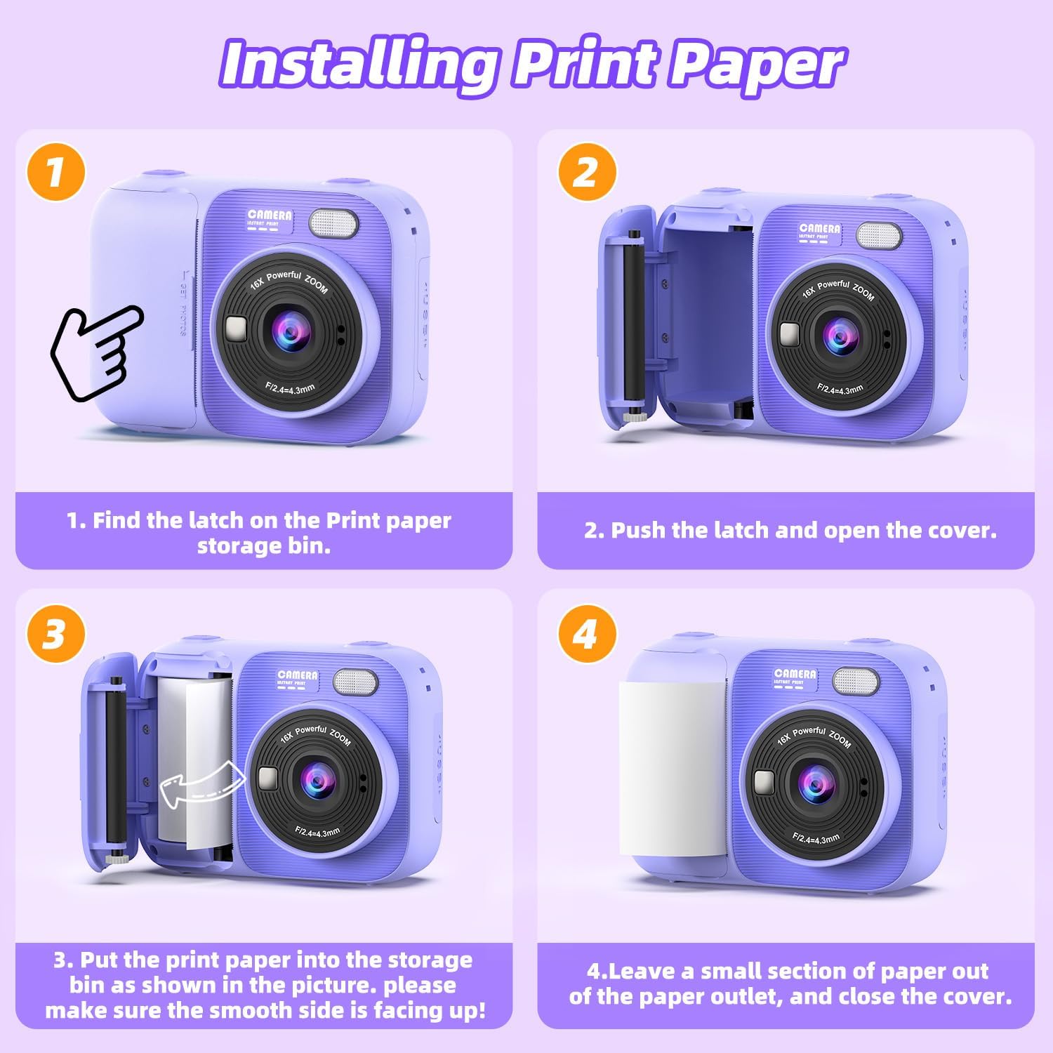 Thumbnail 6 de HOOMOON P97 Kids Instant Print Camera, 1080p Video, 5 Paper Rolls, Purple