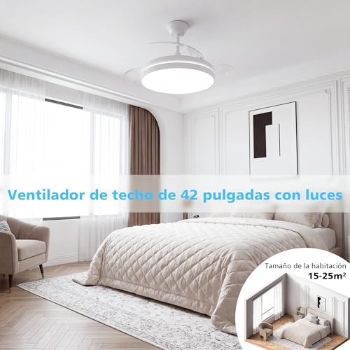 Thumbnail 6 de NIORSUN Ventilador de techo con luz 42" (106 cm) con aspas retráctiles, 3 tonalidades de luz, control por APP y mando, 6 velocidades