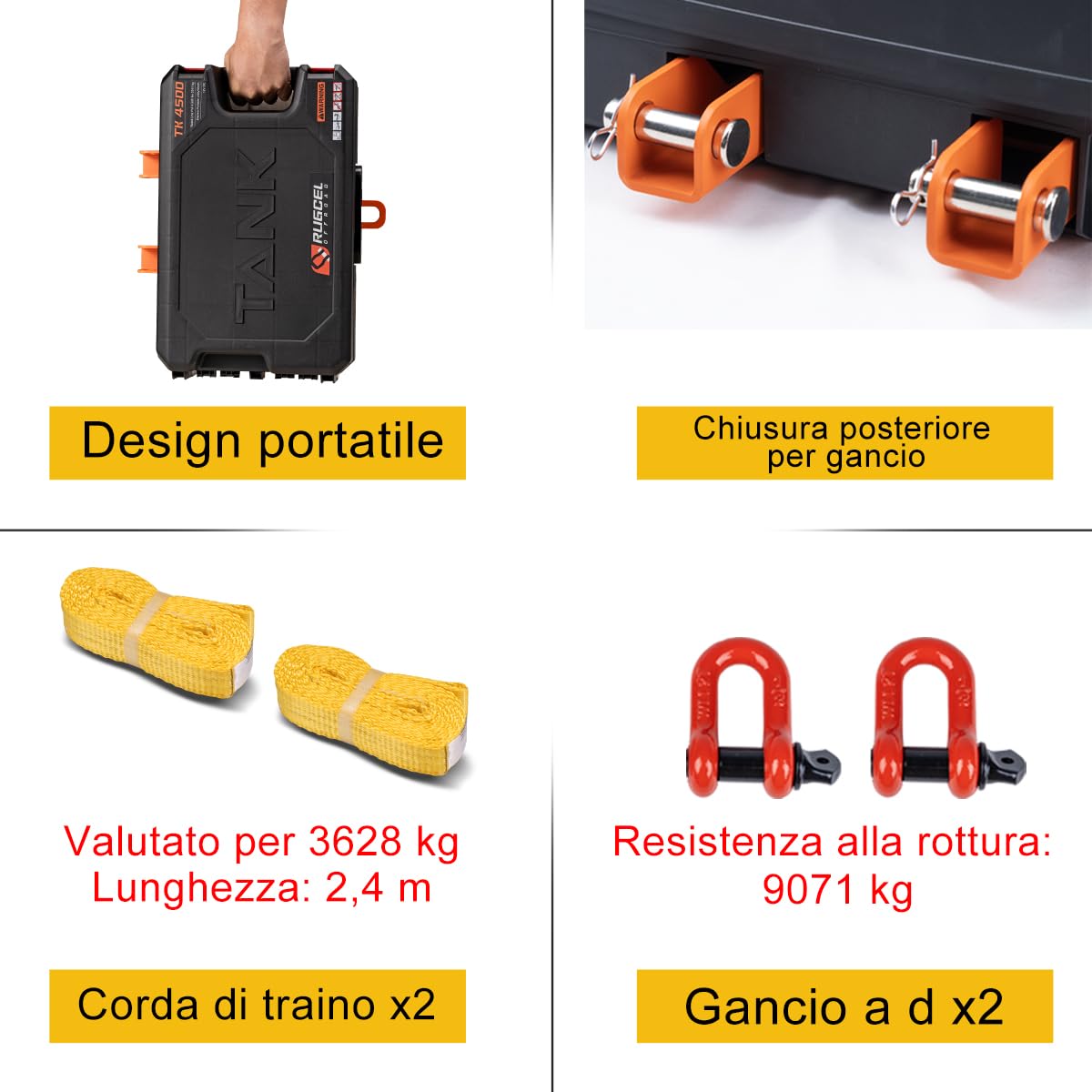 Detalle de Verricello portatile Rugcel Winch 12V DC da 4500 lb: portatile, resistente e completo di accessori