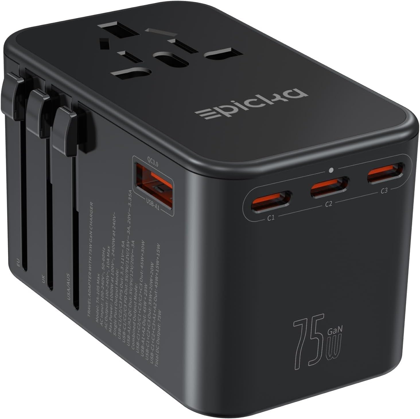 Thumbnail 6 de EPICKA Reiseadapter Weltweit – Universal-Reisestecker mit 2 USB-C, 2 USB-A und AC-Dose (TA-104e)