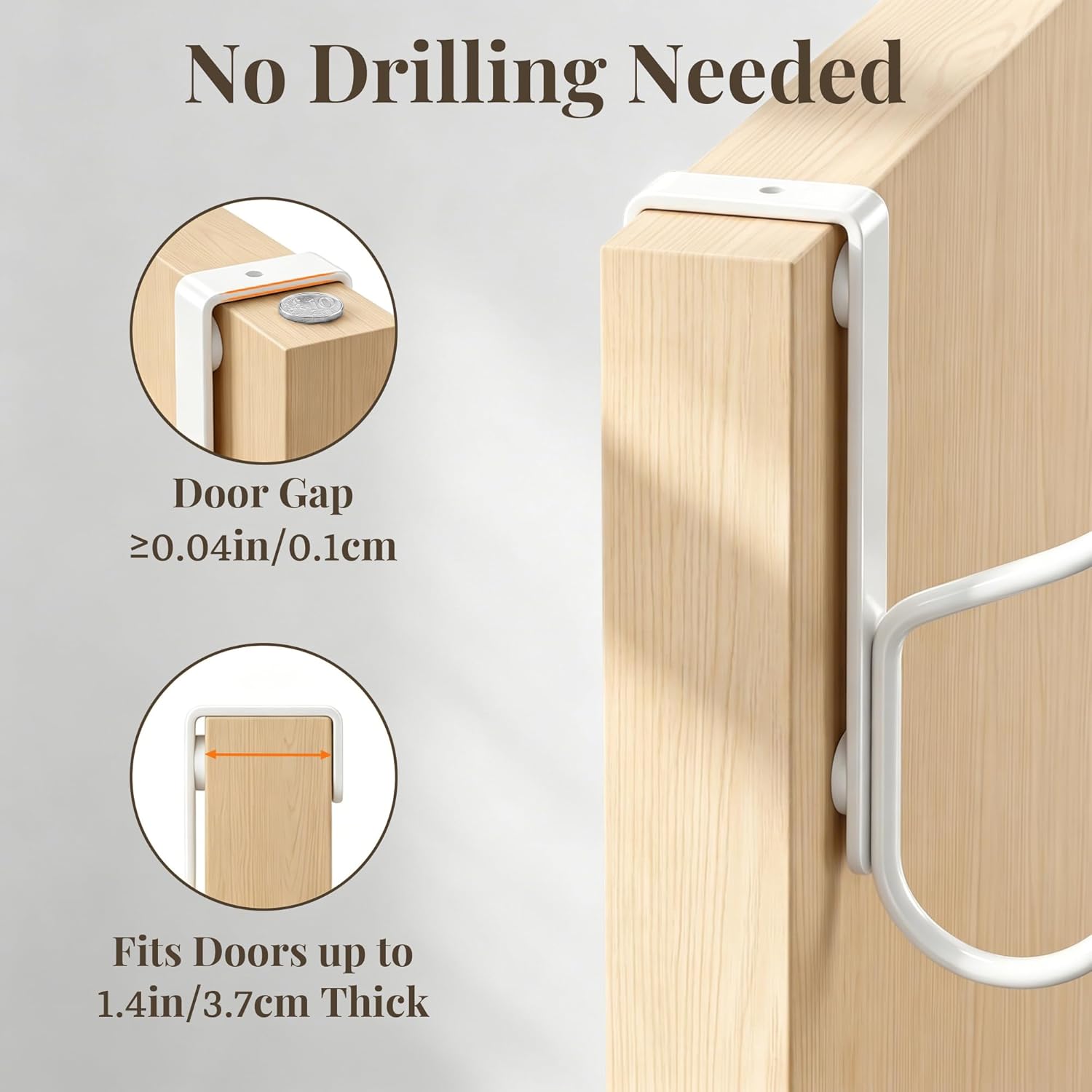 Thumbnail 2 de niffgaff Over Door Hook 2-Pack (Heavy Duty, No-Drilling), for Interior Doors up to 1.4 Inches Thick – White