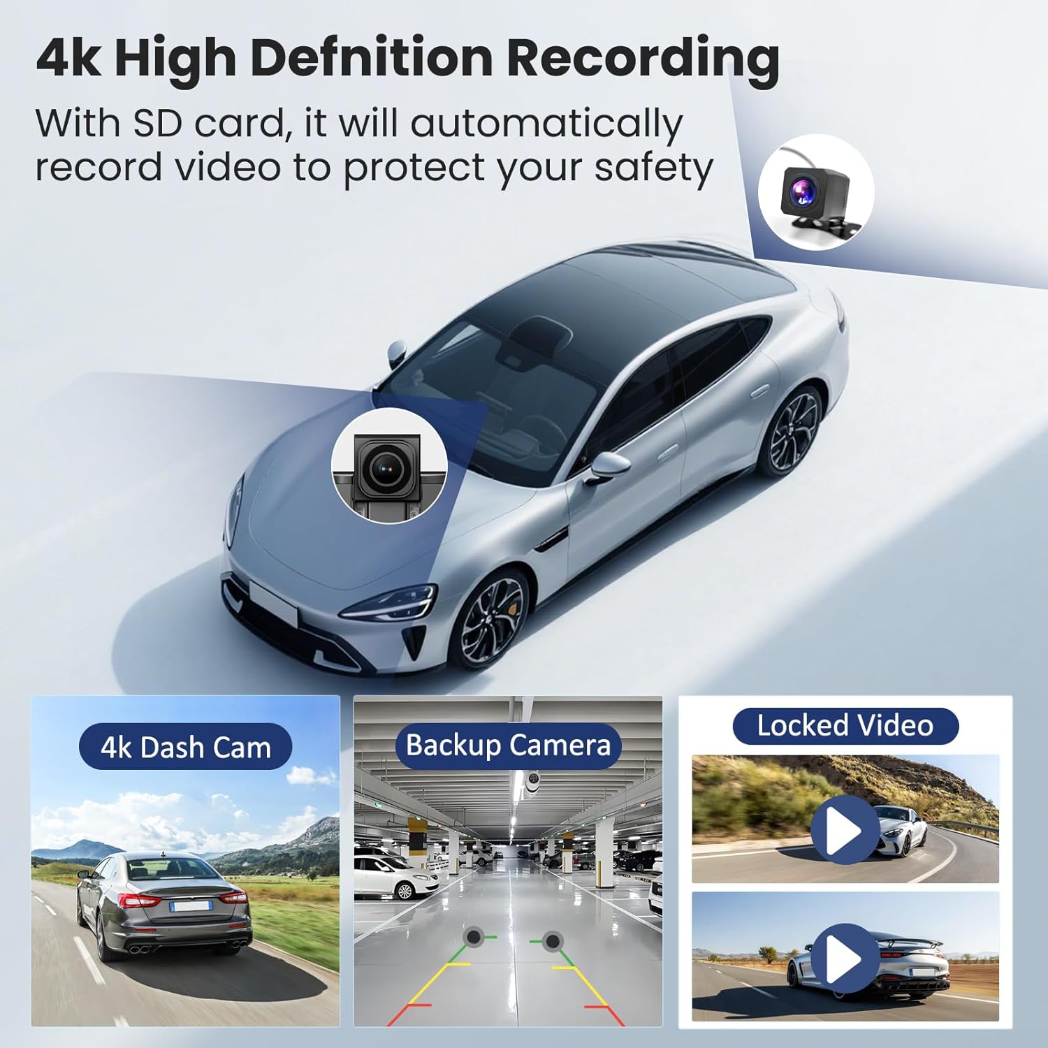 Thumbnail 2 de 11-Zoll Wireless CarPlay Display mit IPS-Touchscreen, 4K-Dashcam, Rückfahrkamera und Split Screen