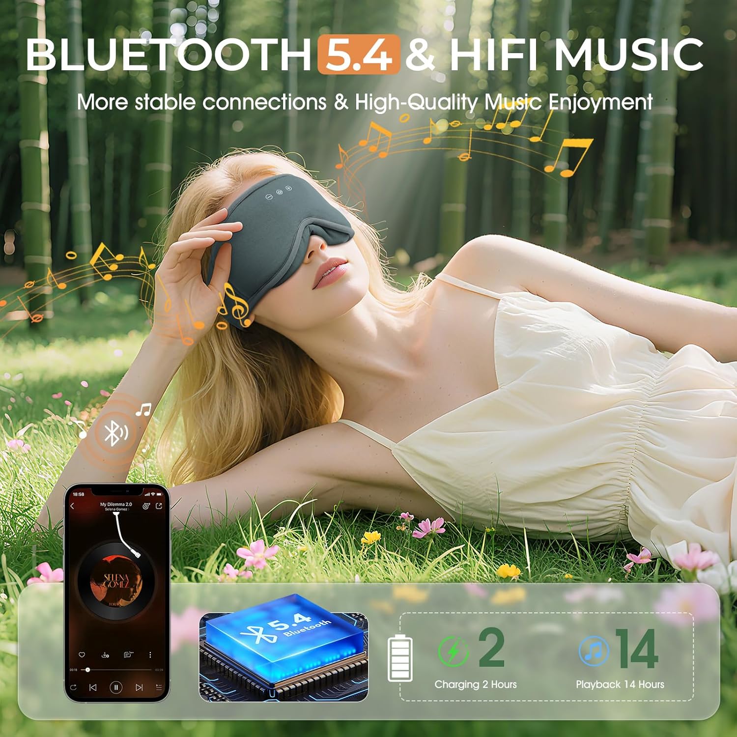 Thumbnail 5 de MUSICOZY Organic Bamboo Cotton Sleep Mask Headphones with 14H Playtime (Blackout 3D, Bluetooth 5.4)