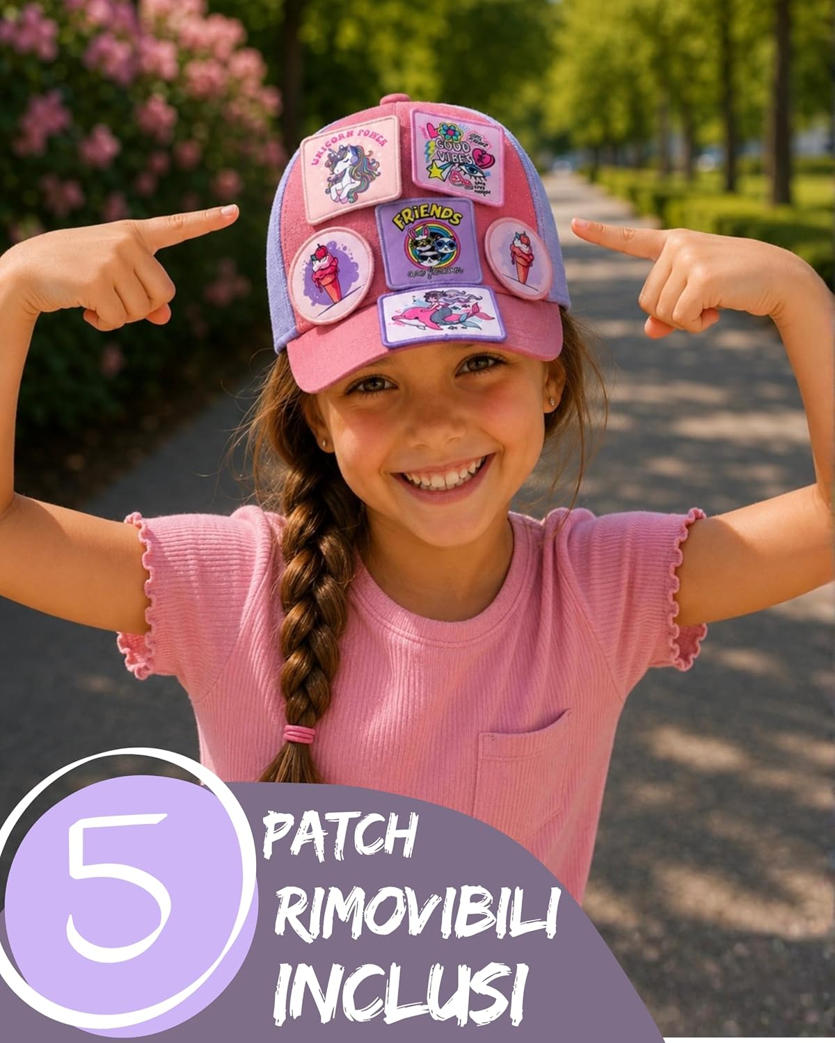 Detalle de HECKBO Cappellino da Baseball per Bambini 52–57 cm con 5 Adesivi in Velcro: personalizzazione, traspirante e riflettente