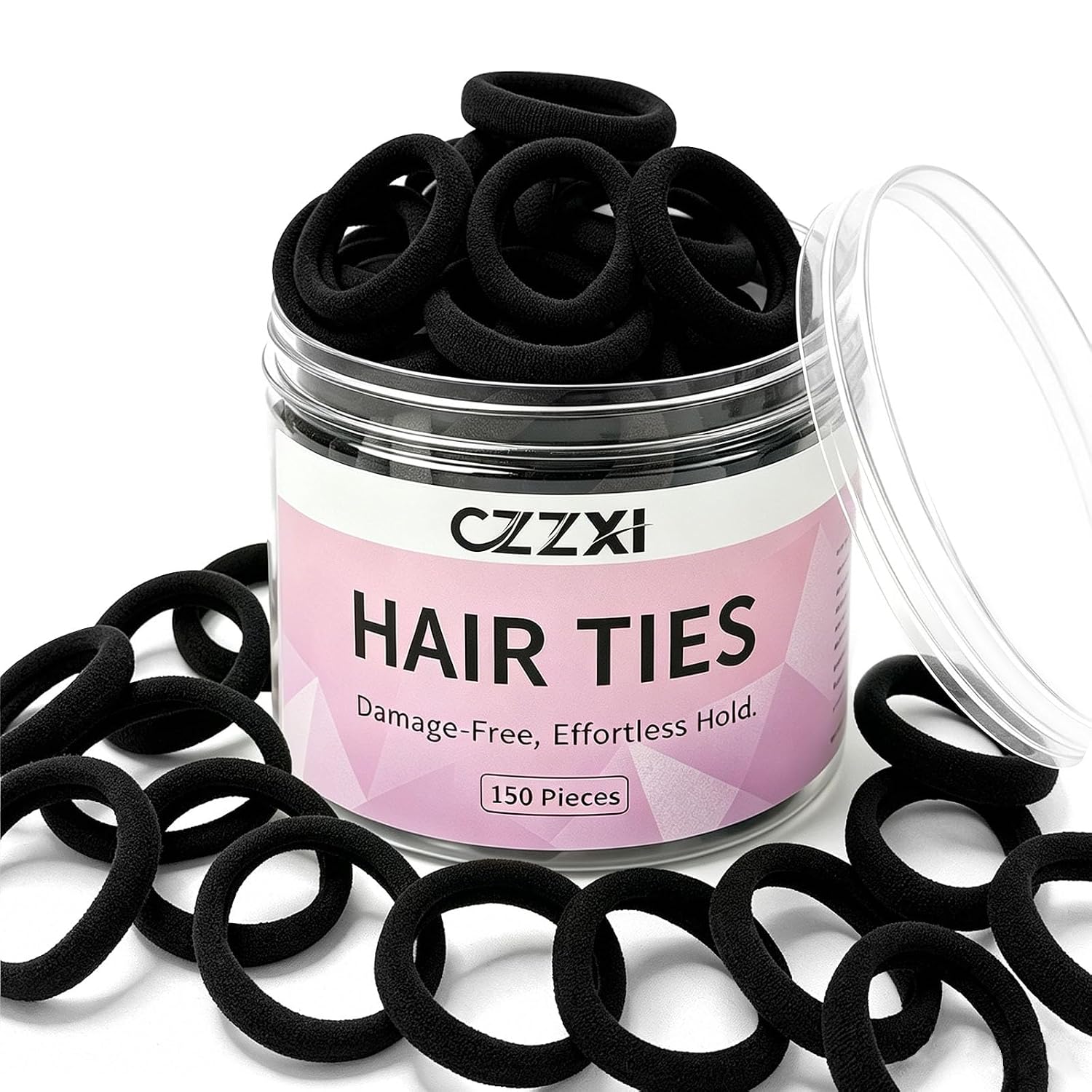 Detalle de CZZXI 150ct Black Nylon Hair Ties, Seamless 1.6 x 0.31 in