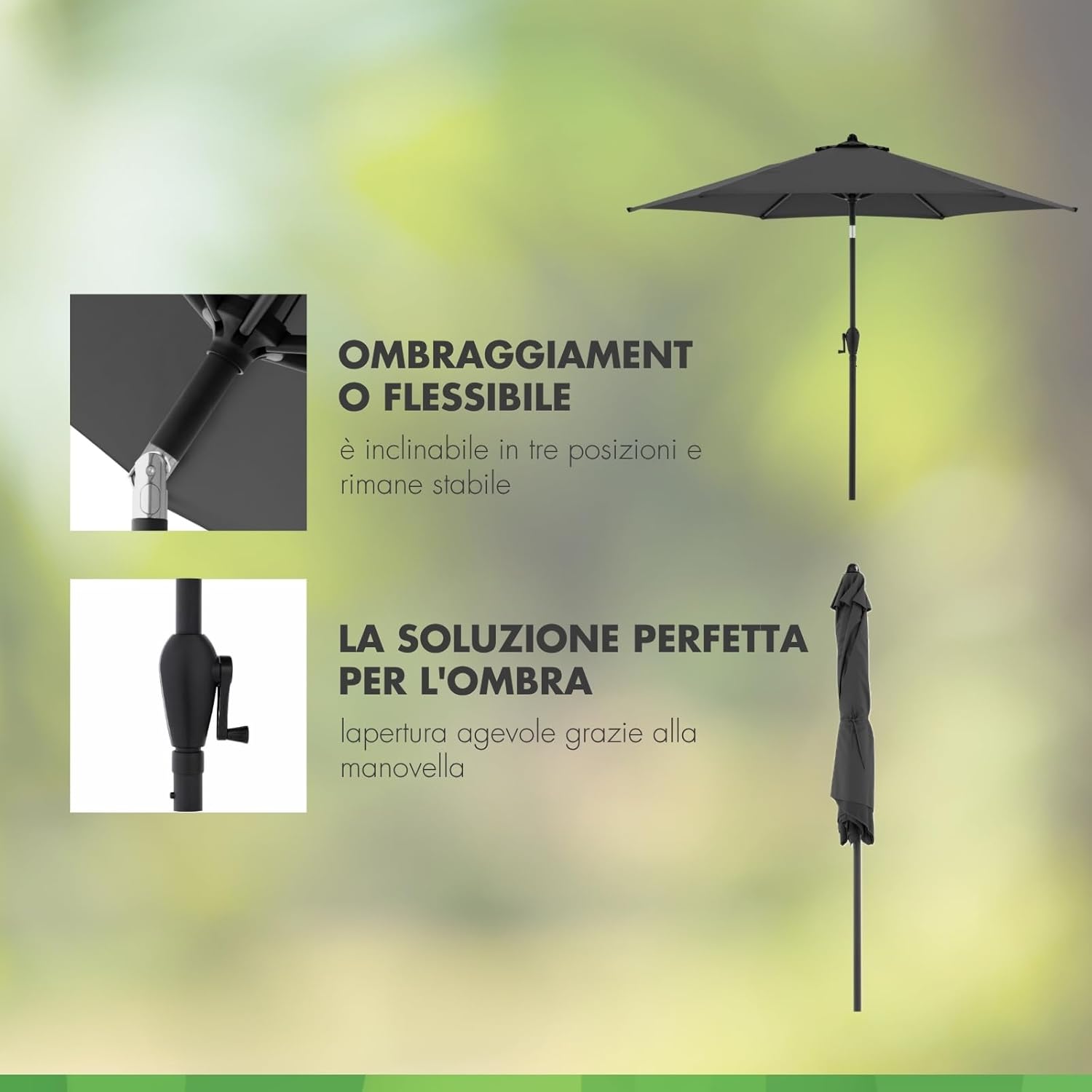 Thumbnail 2 de Doppler Parasole Jack 250 cm grigio rotondo: ombra elegante con manovella per balcone e terrazza