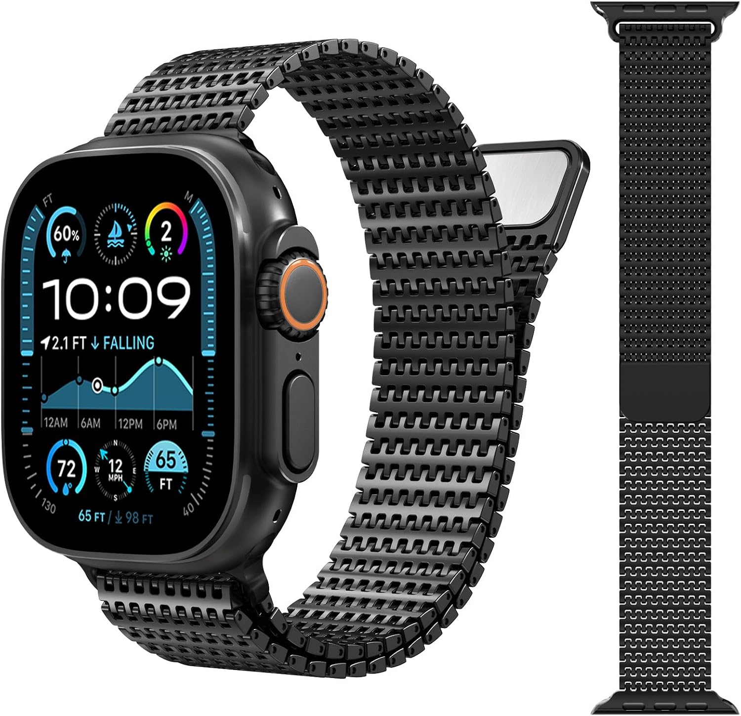 Detalle de Fullife Milanaise Armband – Edelstahl-Mesh für Apple Watch 40–49 mm, kompatibel mit Ultra und Serien | Magnetverschluss