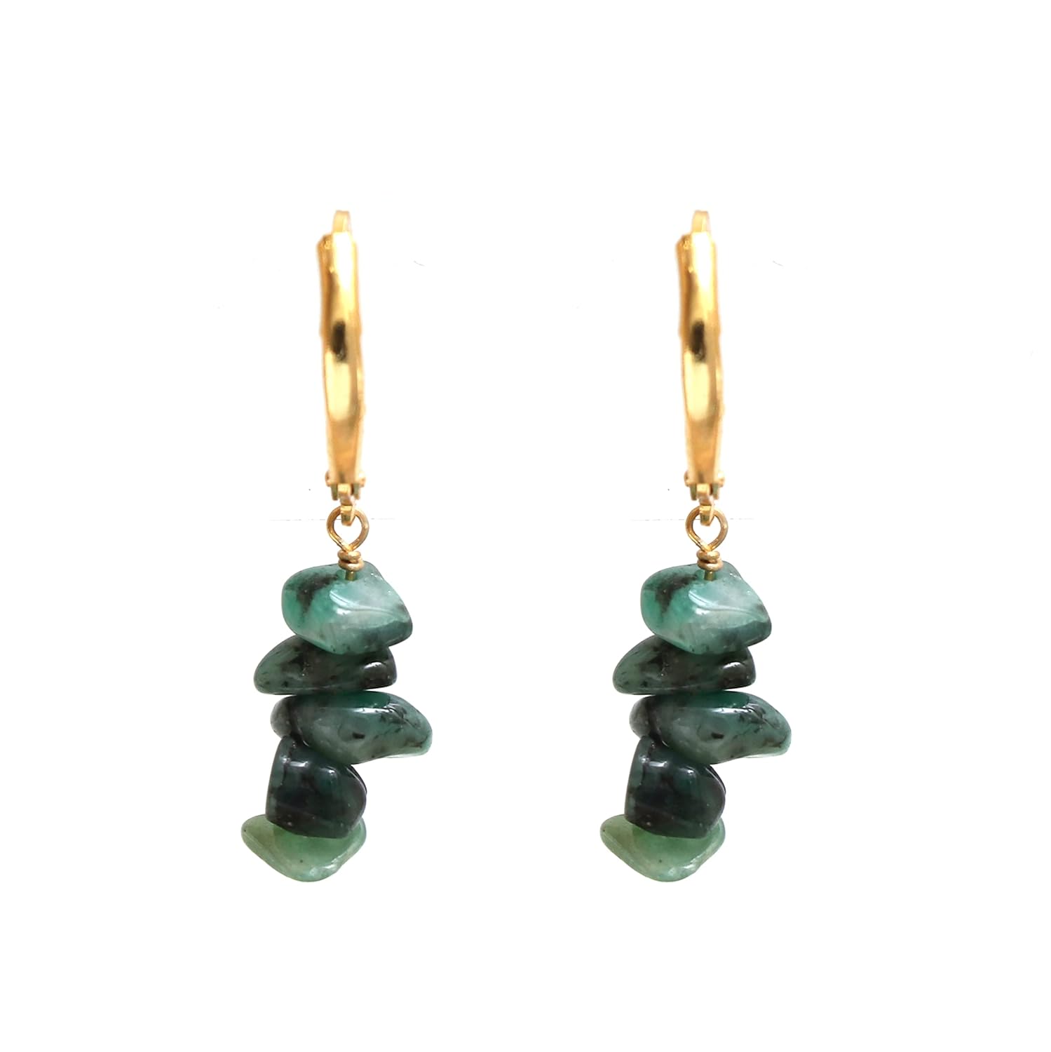 Thumbnail 2 de Gempires Natural Emerald Chips Leverback Hoop Earrings