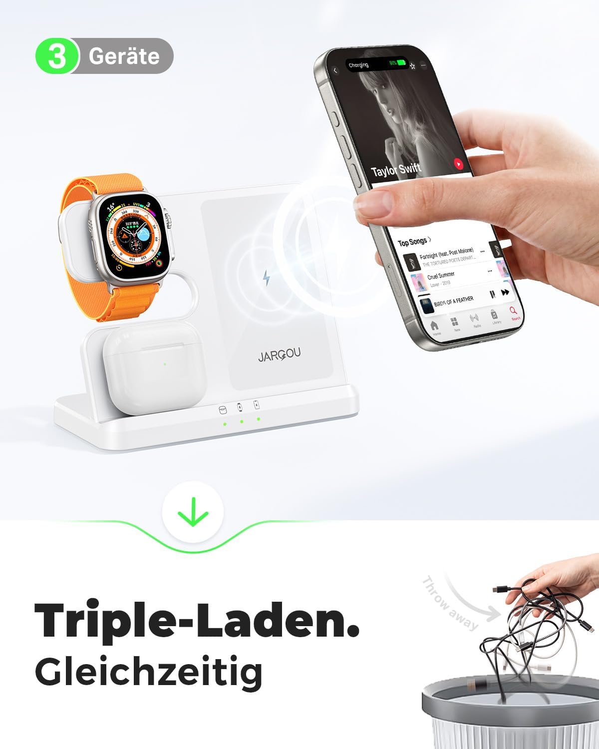 Thumbnail 1 de JARGOU 3-in-1 Ladestation, 18W Wireless Charging