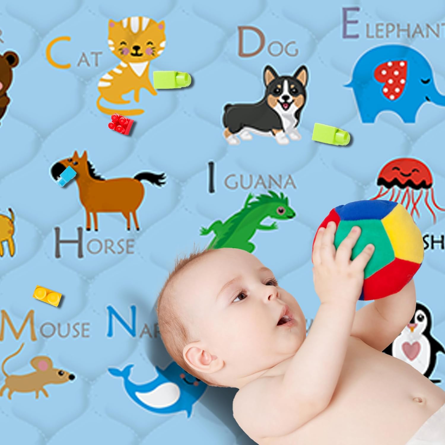 Detalle 1 de FUGWU 47" x 47" Baby Play Mat, Blue Animal Design, Foldable and Washable