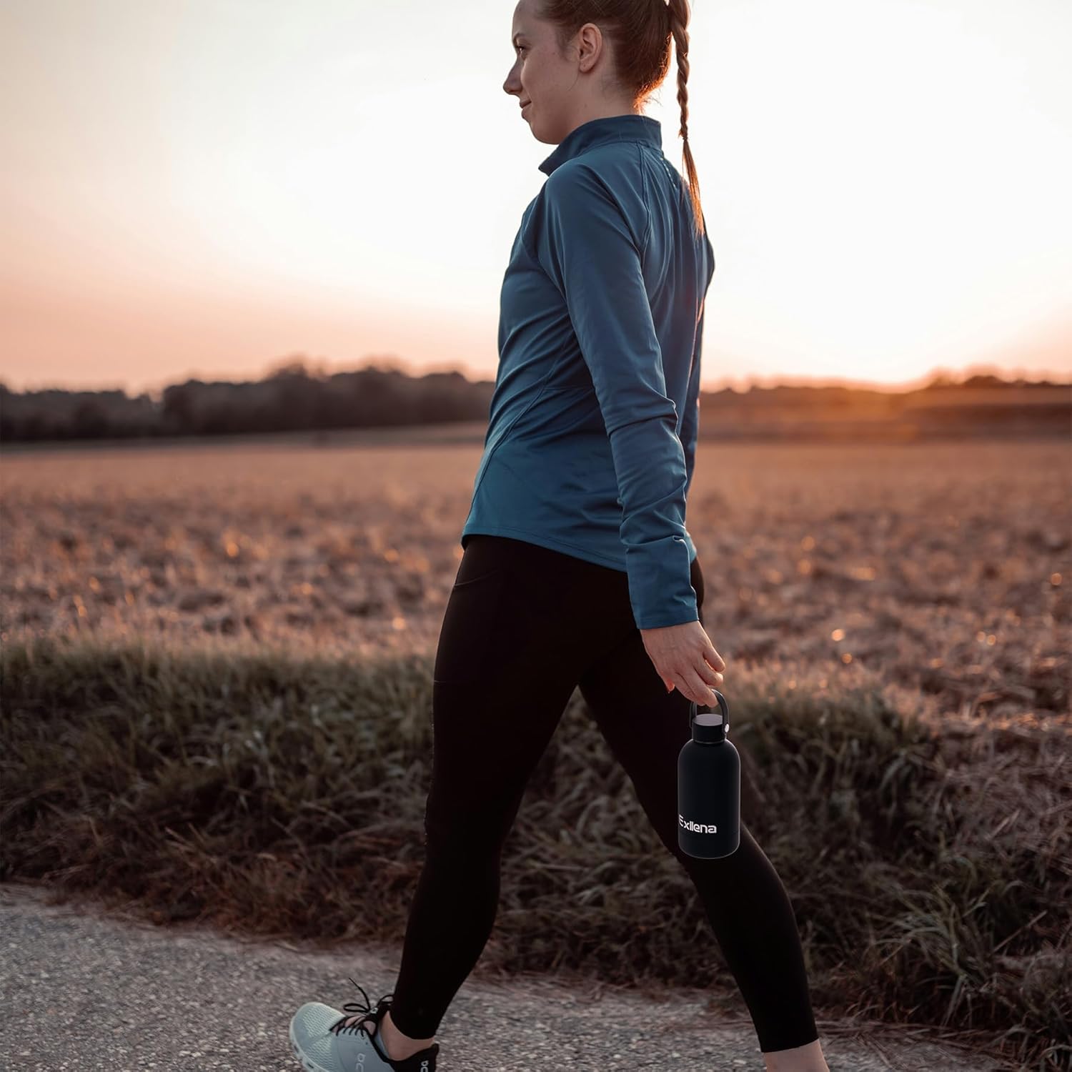 Thumbnail 6 de Exllena 350ml Small Water Bottle with Handle Lid & Carabiner (Double-Wall Vacuum, BPA Free) – Purple