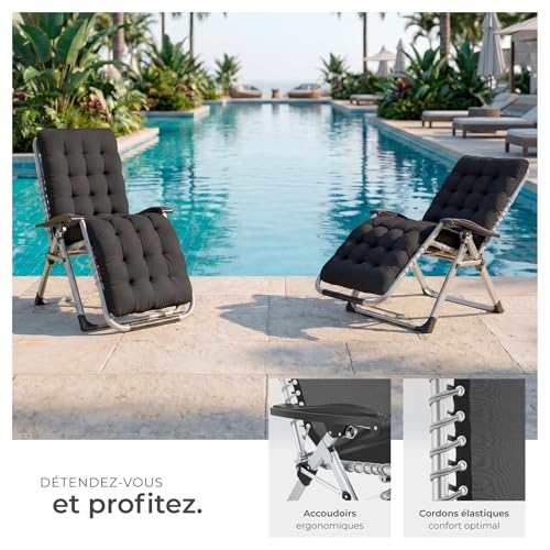 Thumbnail 5 de tectake Fauteuil de Jardin Chaise Longue Pliable & Inclinable avec Rembourrage et Appuie-tête Amovible