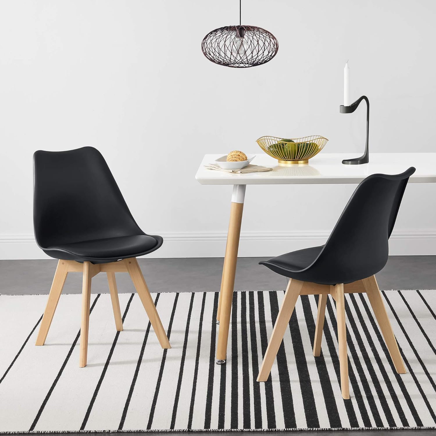 Thumbnail 1 de [en.casa] Lot de 2 chaises de salle à manger scandinaves avec assise rembourrée et hauteur d’assise 46 cm, noir