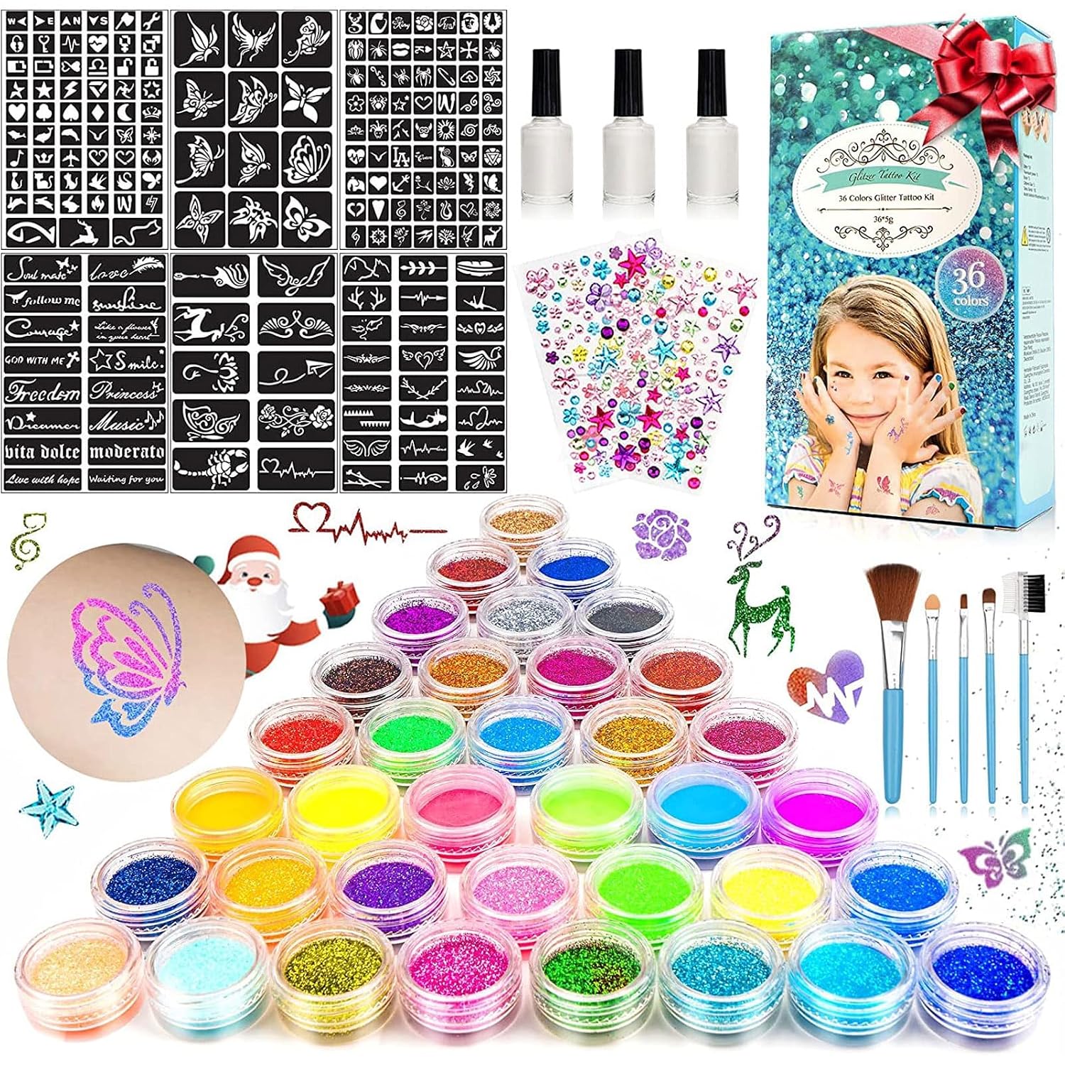 Detalle de Glitzer Tattoo Set Kinder 36 Farben 🎨
