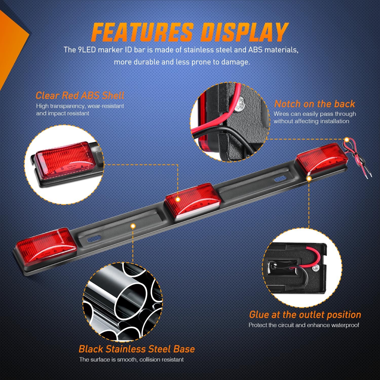 Thumbnail 6 de Nilight 6-Inch Oval Trailer Light Kit with 9-LED ID Bar and Round Side Markers (12V)