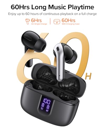 Detalle de TAGRY X08 True Wireless Earbuds: 60-Hour Playback, LED Power Display, and IPX5 Sweatproof Convenience