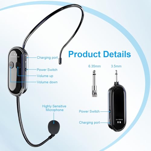 Detalle 2 de Microfono Wireless ad Archetto 2 in 1 di Kinizuxi: versatilità senza fili per insegnamento, fitness e live