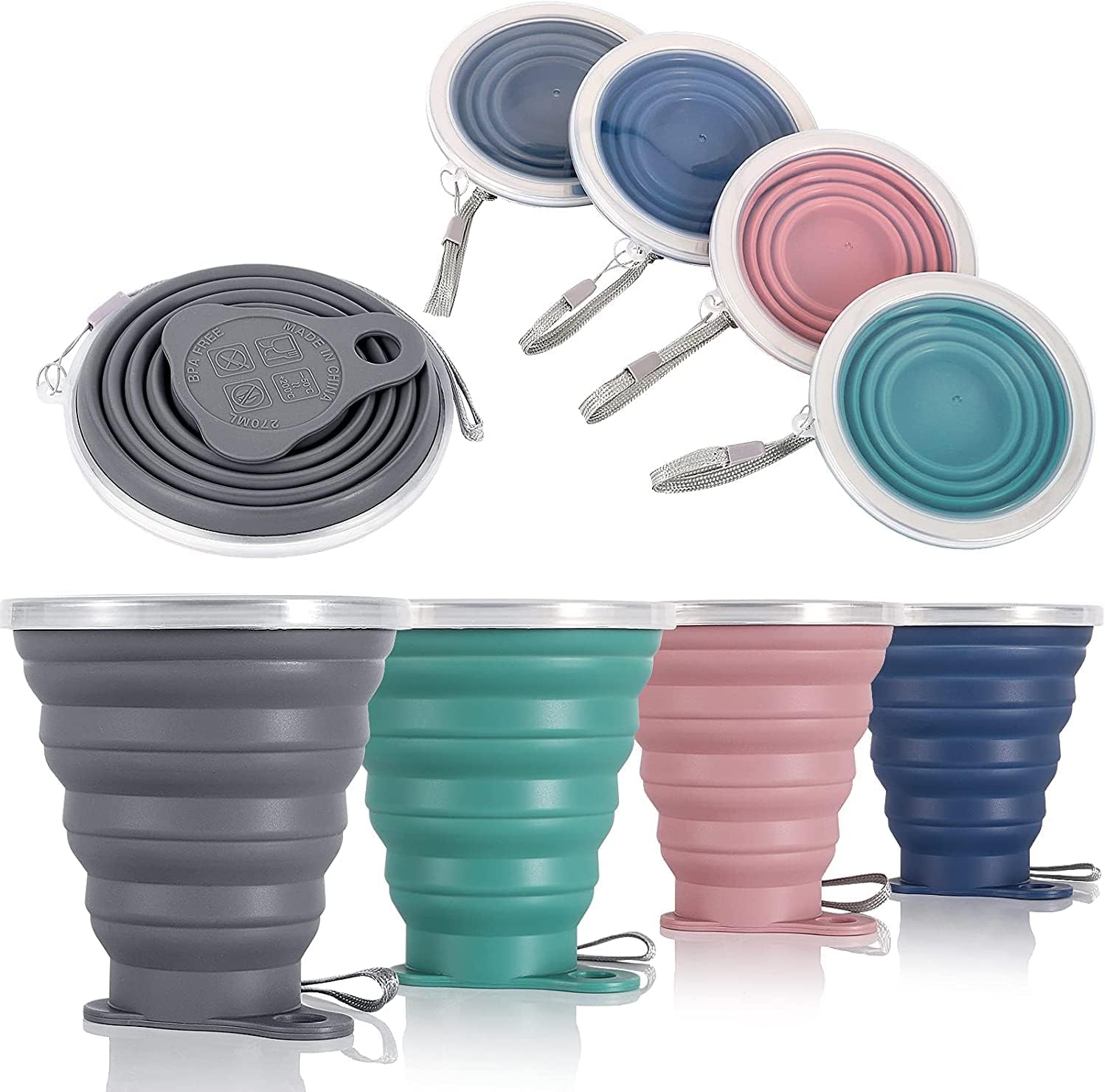 Detalle de ME.FAN MF-SCTC Collapsible Silicone Travel Cups, 270 mL, 4-Pack