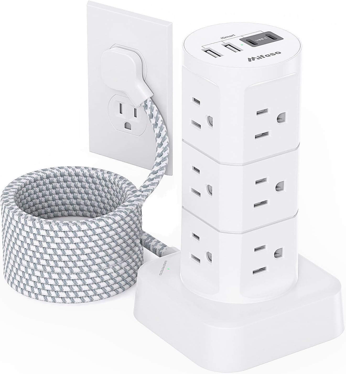 Detalle de Mifaso Power Strip Tower with 12 AC Outlets, 4 USB Ports and Flat Plug