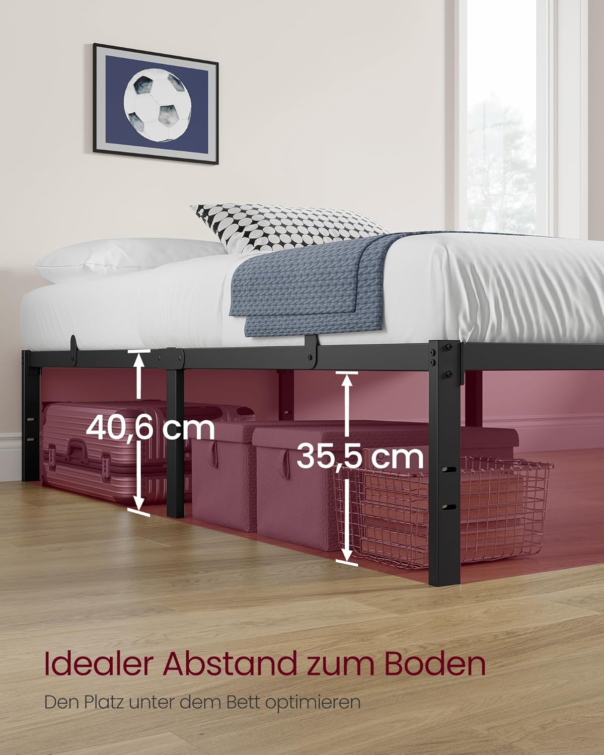 Thumbnail 5 de VASAGLE Doppelbettgestell RMB154BD01 für 140 x 200 cm Metallbett mit Unterbettaufbewahrung