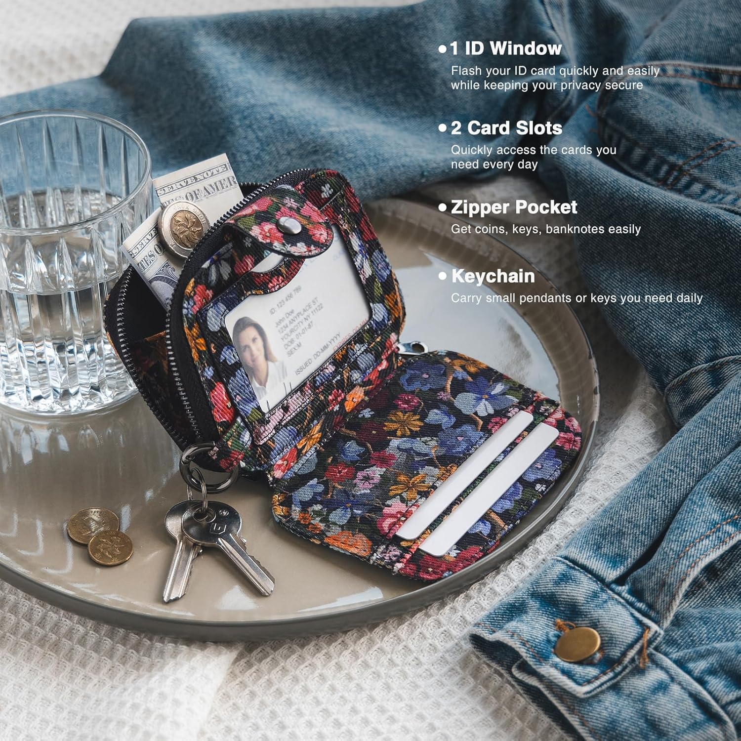 Thumbnail 1 de Vulkitty Cotton Purses for Women: RFID Blocking Bifold Wallet with ID Window and Keychain