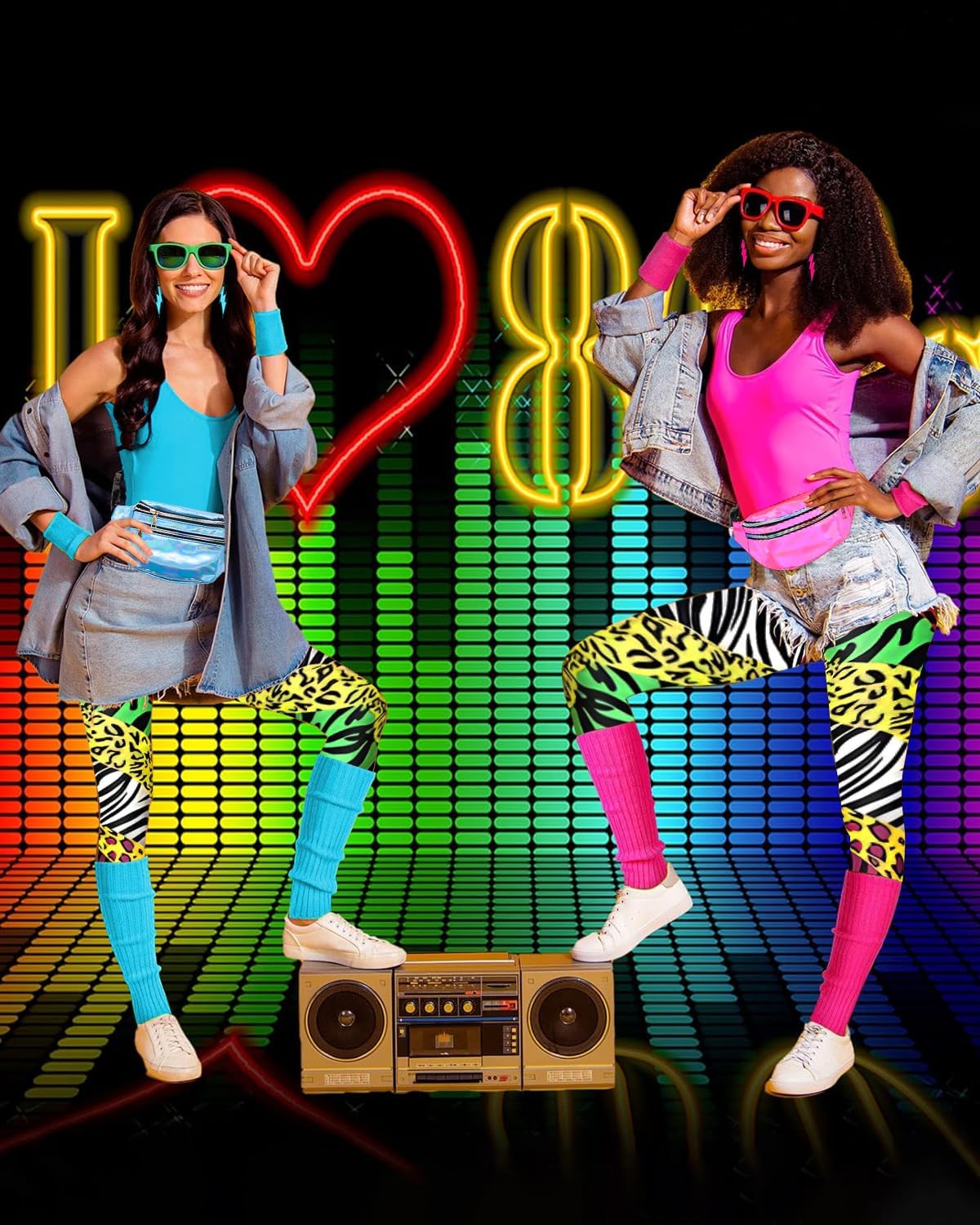 Detalle 2 de BIQIQI 80s Costume Outfits Accessories Set – Retro 1980s Party Kit (M/L/XL)