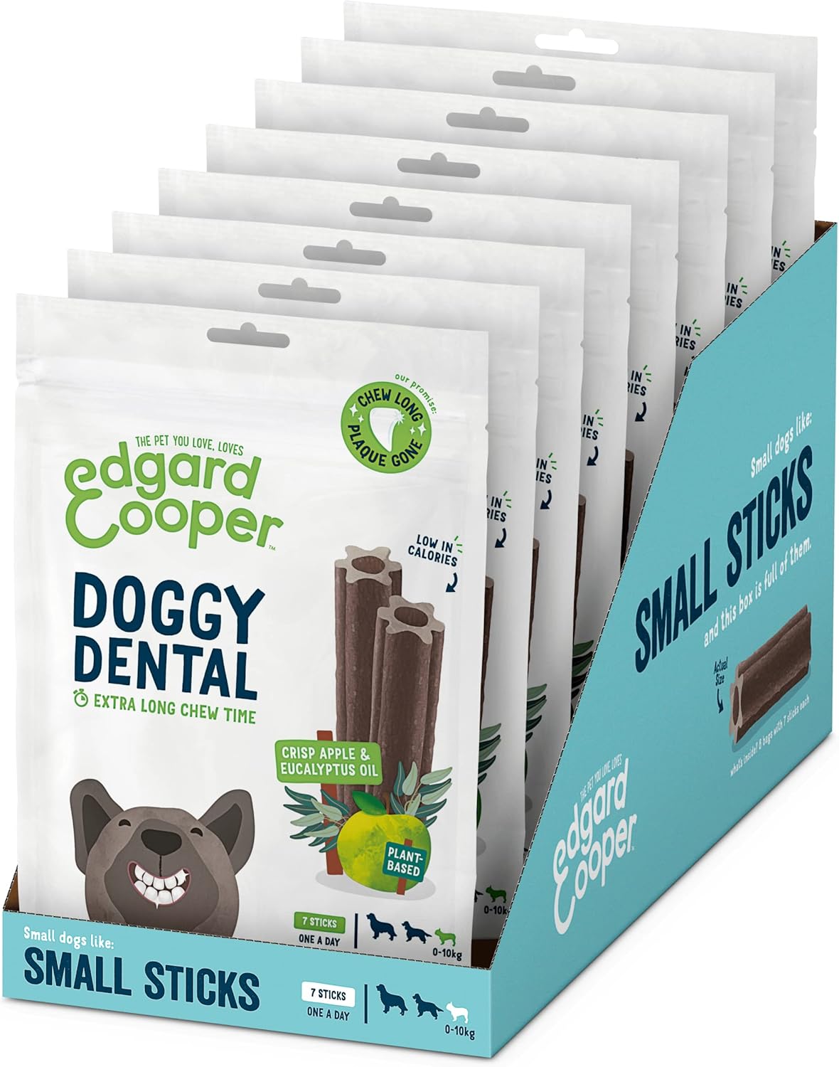 Edgard & Cooper Snack Dentali Naturale Stick per Cane – Mela e Eucalipto, Confezione 8