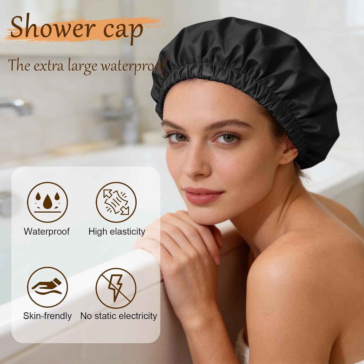 Thumbnail 1 de Doitory Satin Lined Shower Cap for Women – Reusable, Waterproof, Large Size