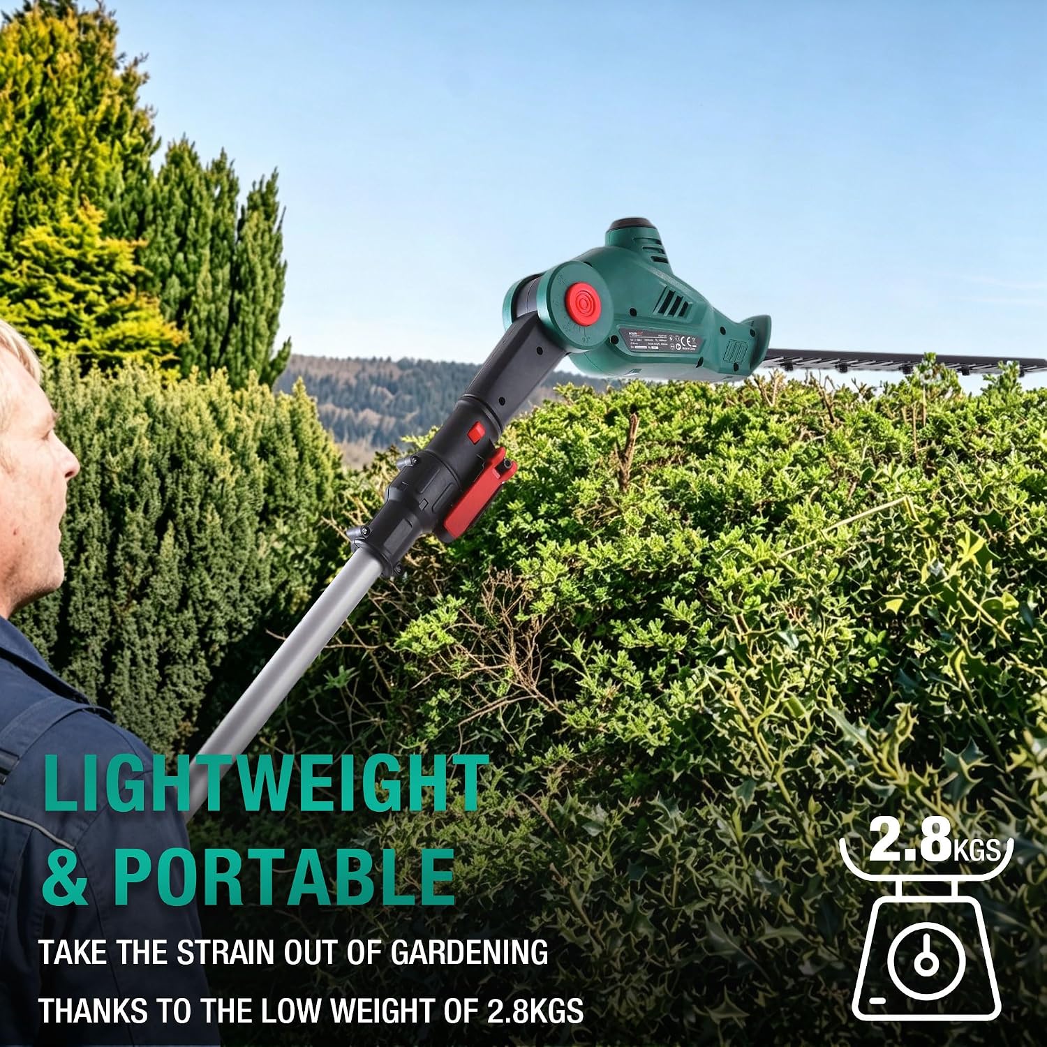 Detalle de POSENPRO 12V Cordless Pole Hedge Trimmer with 2x 2.0Ah Batteries and 2.67m Reach