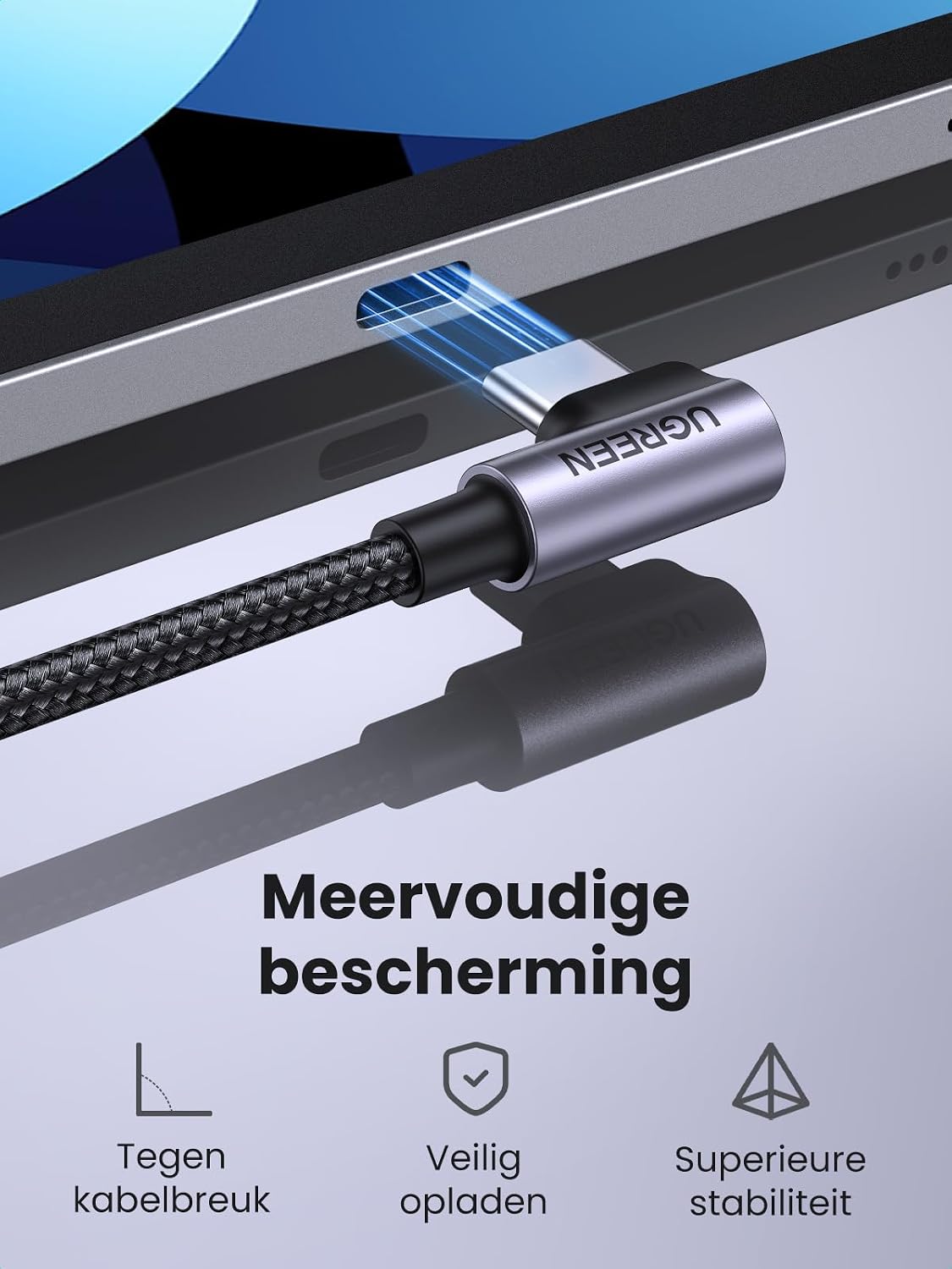 Detalle 2 de UGREEN 60W USB-C-naar-USB-C-kabel van 1 m met haakse stekker