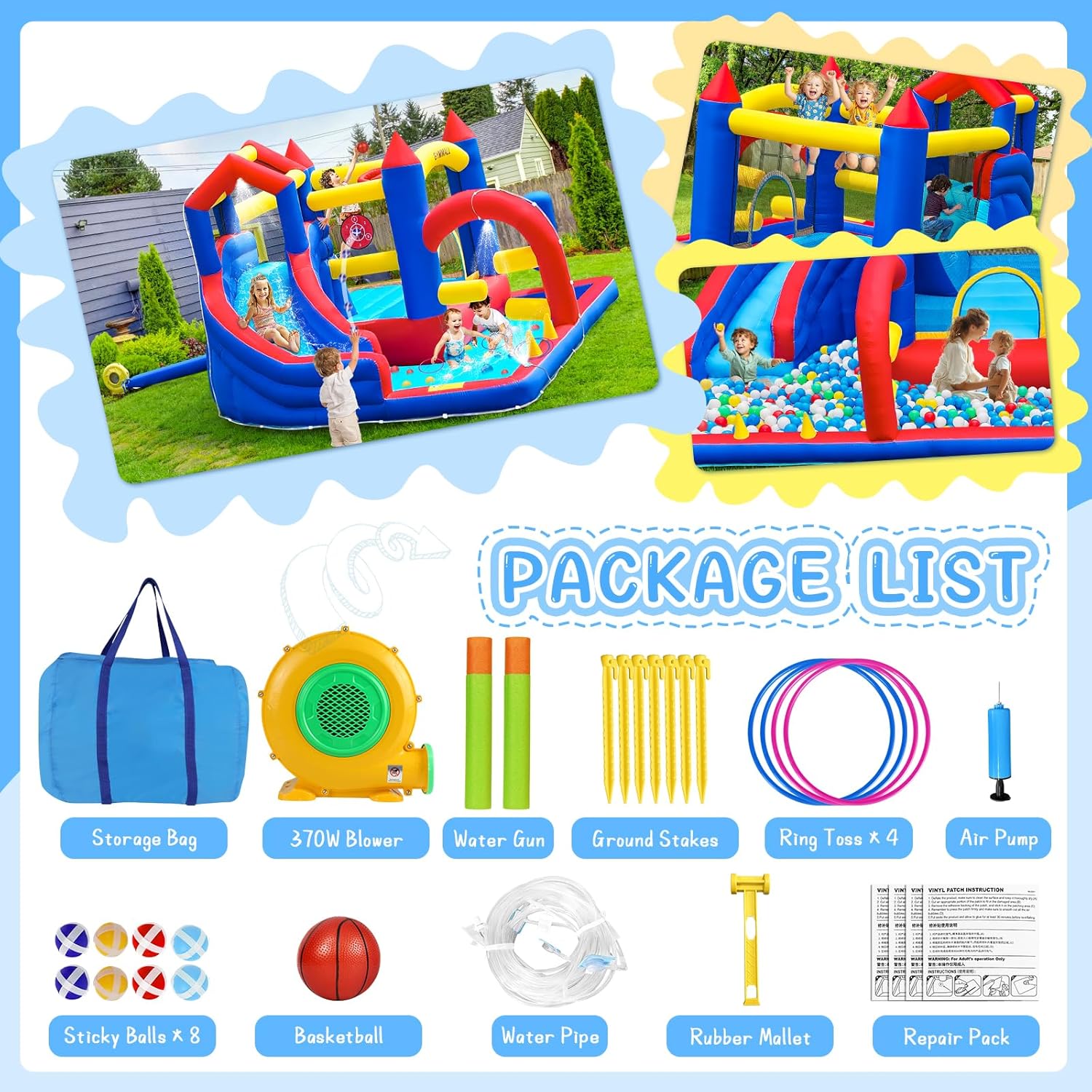 Detalle 2 de GYMMALL 9-in-1 Bounce House with Slide, Climbing Wall and Water Fun for Kids