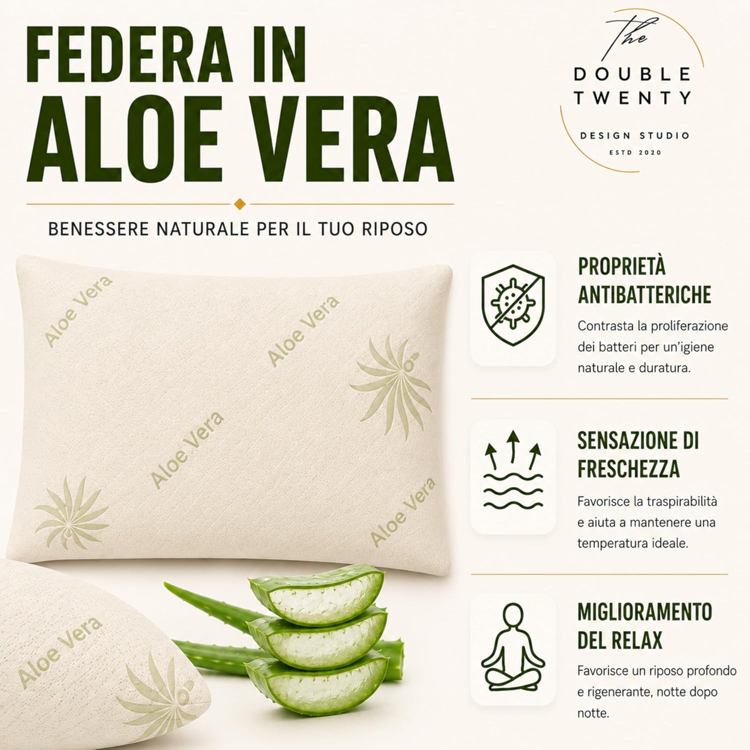 Thumbnail 2 de The Double Twenty – Cuscino Memory Foam a Saponetta da 12 cm con Federa Aloe Vera, supporto cervicale ed ortopedico