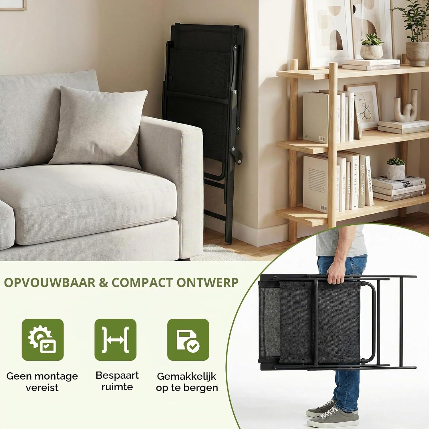 Detalle de LIFERUN MC1105 klapstoelen, set van 4 met Teslin-zitting en armleuningen