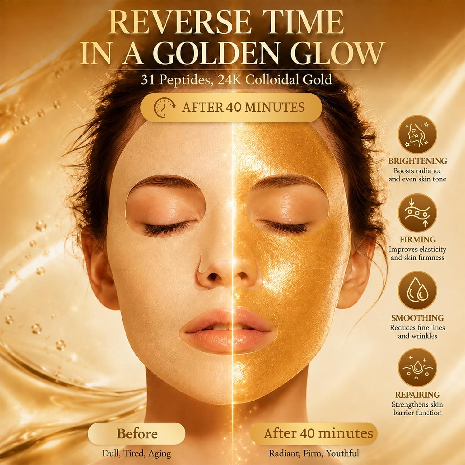 Detalle de Masque Collagene Visage Hydratant – Masque Hydrogel Doré à Double Partie
