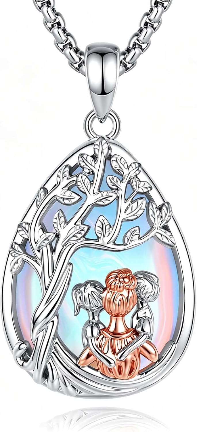 Detalle de INFUSEU Herzform Halskette mit Mutter- und Kind-Anhänger – hochwertiges Muttertagsgeschenk