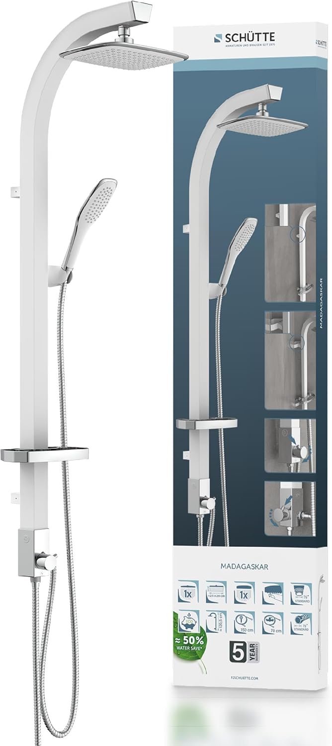 Detalle de HOGA set doccia a pioggia con soffione e doccetta bianco, colonna in alluminio