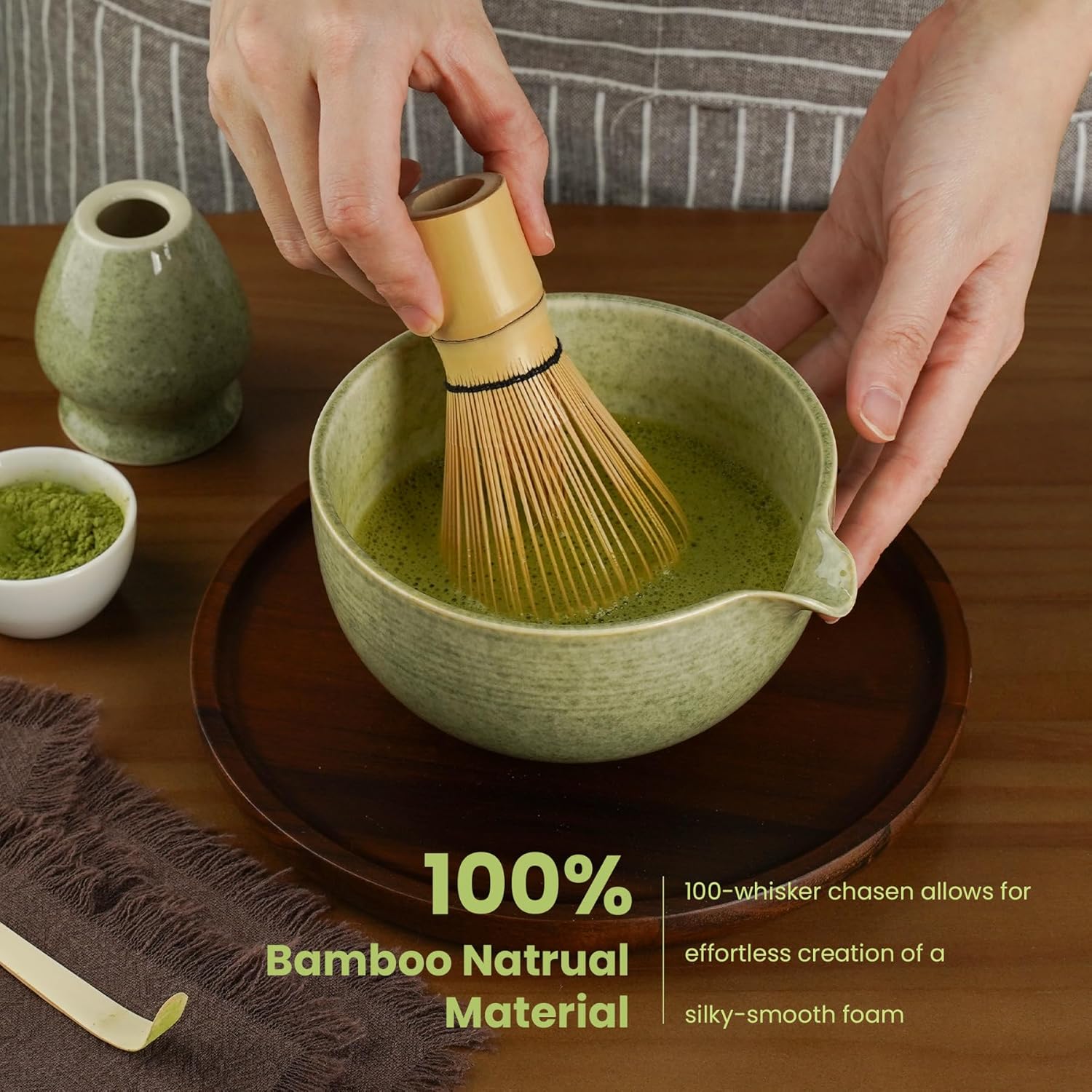 Thumbnail 3 de Metflavor Matcha Whisk Set (Ceramic Bowl Kit) with Bamboo Chasen, Sifter, Scoop & Holder — 5-Piece Matcha Set