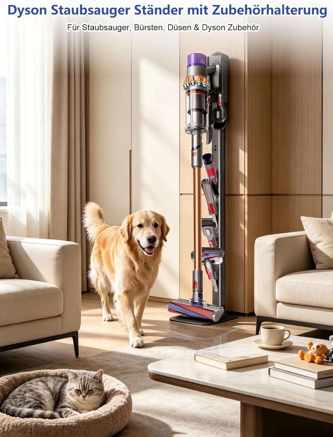 Detalle de JUPELI Staubsauger Ständer für Dyson V16/Gen5/V15/V12/V11/V10/V8/V7/V6 – metallisch, bohrfrei mit 4 Haken
