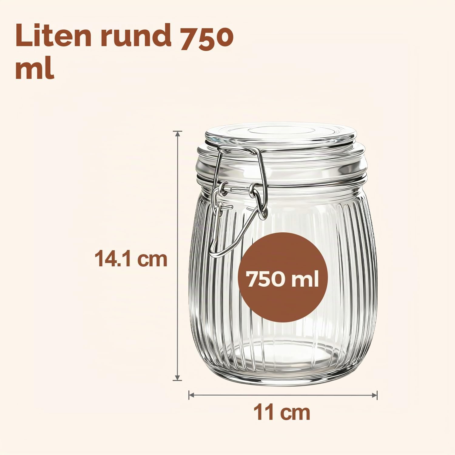 Detalle de ComSaf lufttäta glasburkar, 6 × 750 ml med räfflat glas