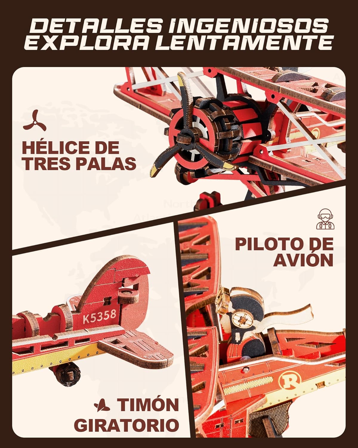 Thumbnail 3 de ROKR Puzzle 3D Avión de Madera Sky Captain ✈
