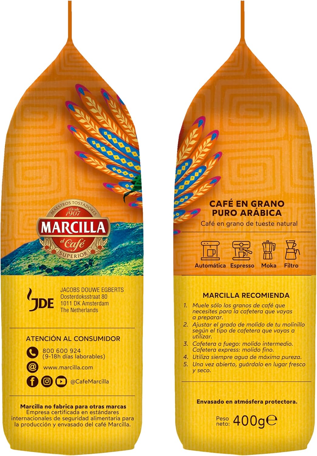 Detalle 2 de Marcilla Café Grano Puro Arábica Sudamérica 400 g