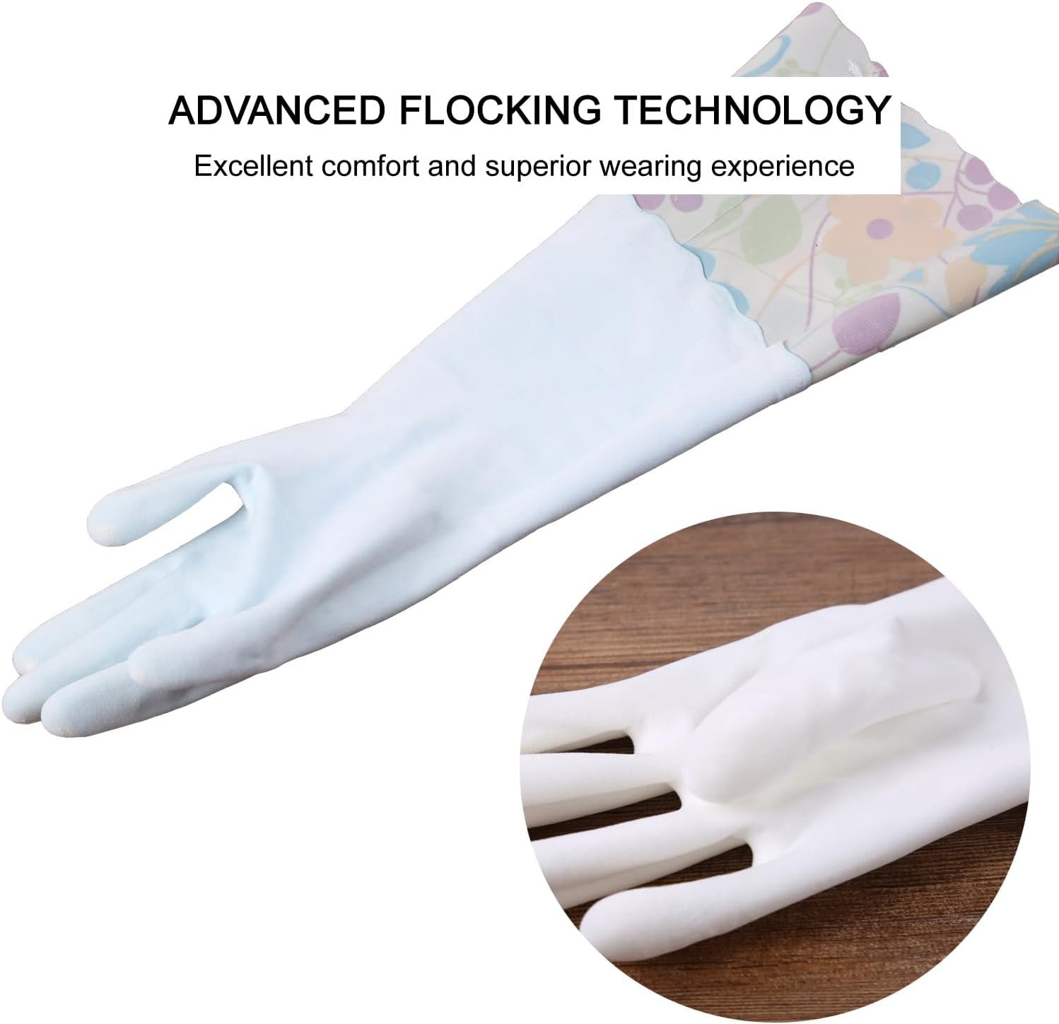 Detalle 2 de Bamllum 3 Pairs Rubber Cleaning Gloves (16"), PVC, Non-Latex, Anti-Slip, with Cotton Flocked Liner