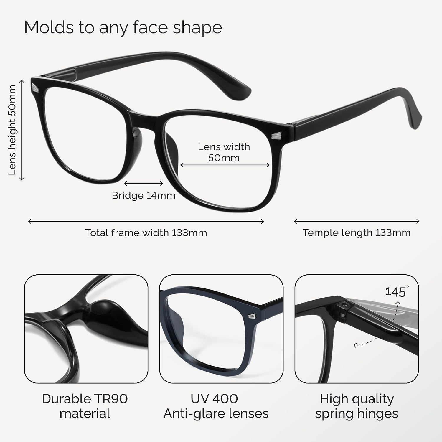 Detalle 1 de CCVOO Reading Glasses with Oval Frames, Spring Hinges and Blue-Light Filter