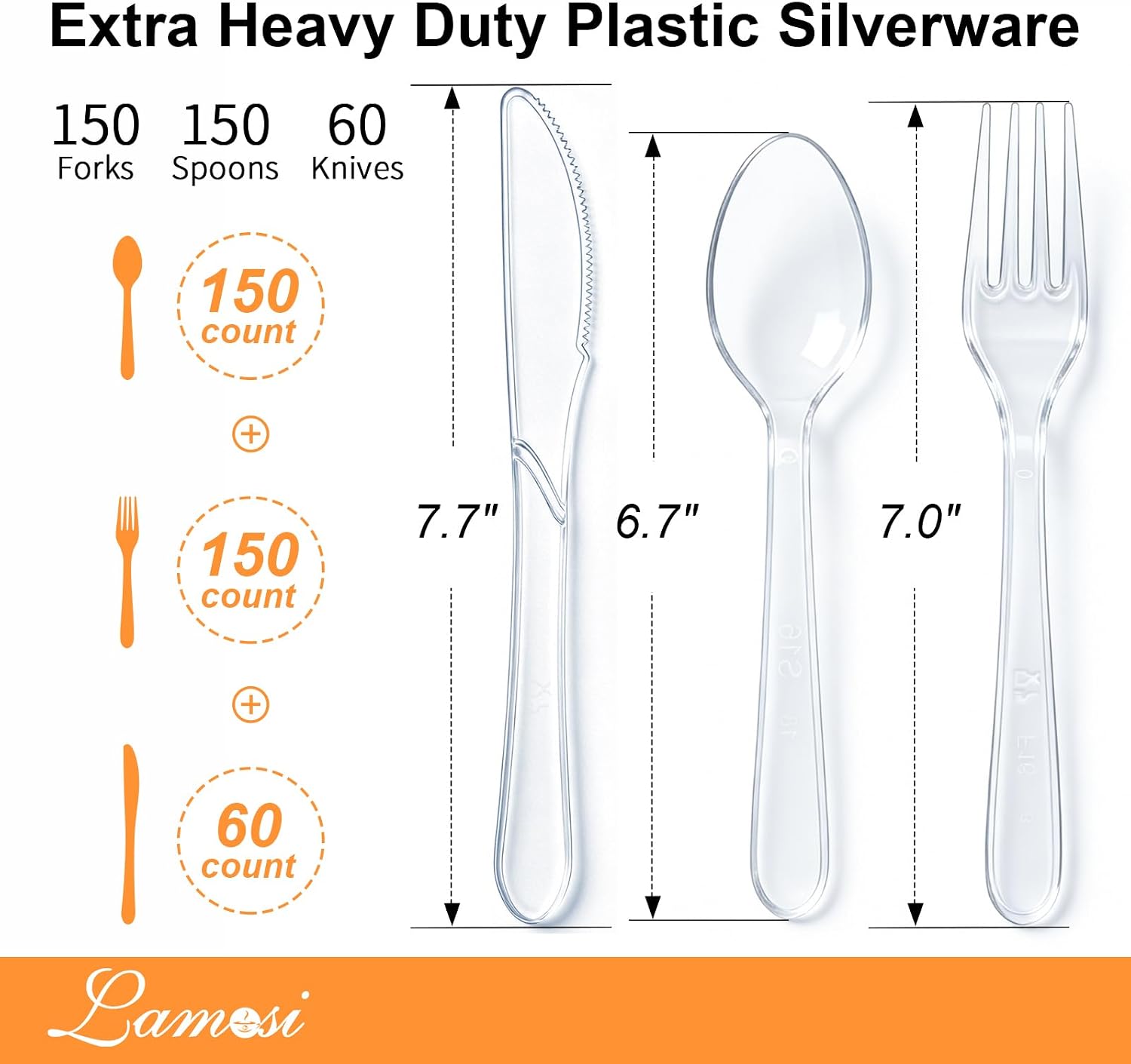 Thumbnail 1 de Lamosi 360 Count Extra Heavy Duty Clear Plastic Silverware Set (150 forks, 150 spoons, 60 knives)