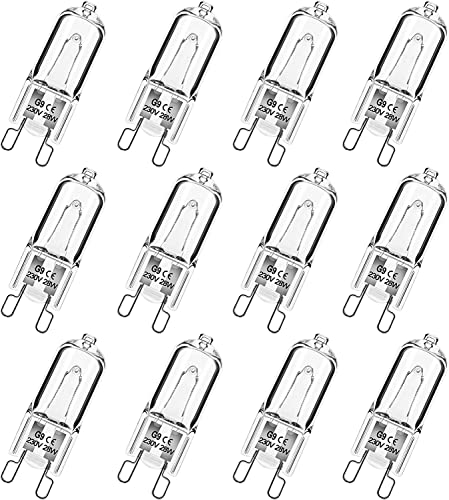 Detalle de Simusi G9 Halogen Light Bulbs, 28W Dimmable Capsule, Warm White 2700K, 12 Pack
