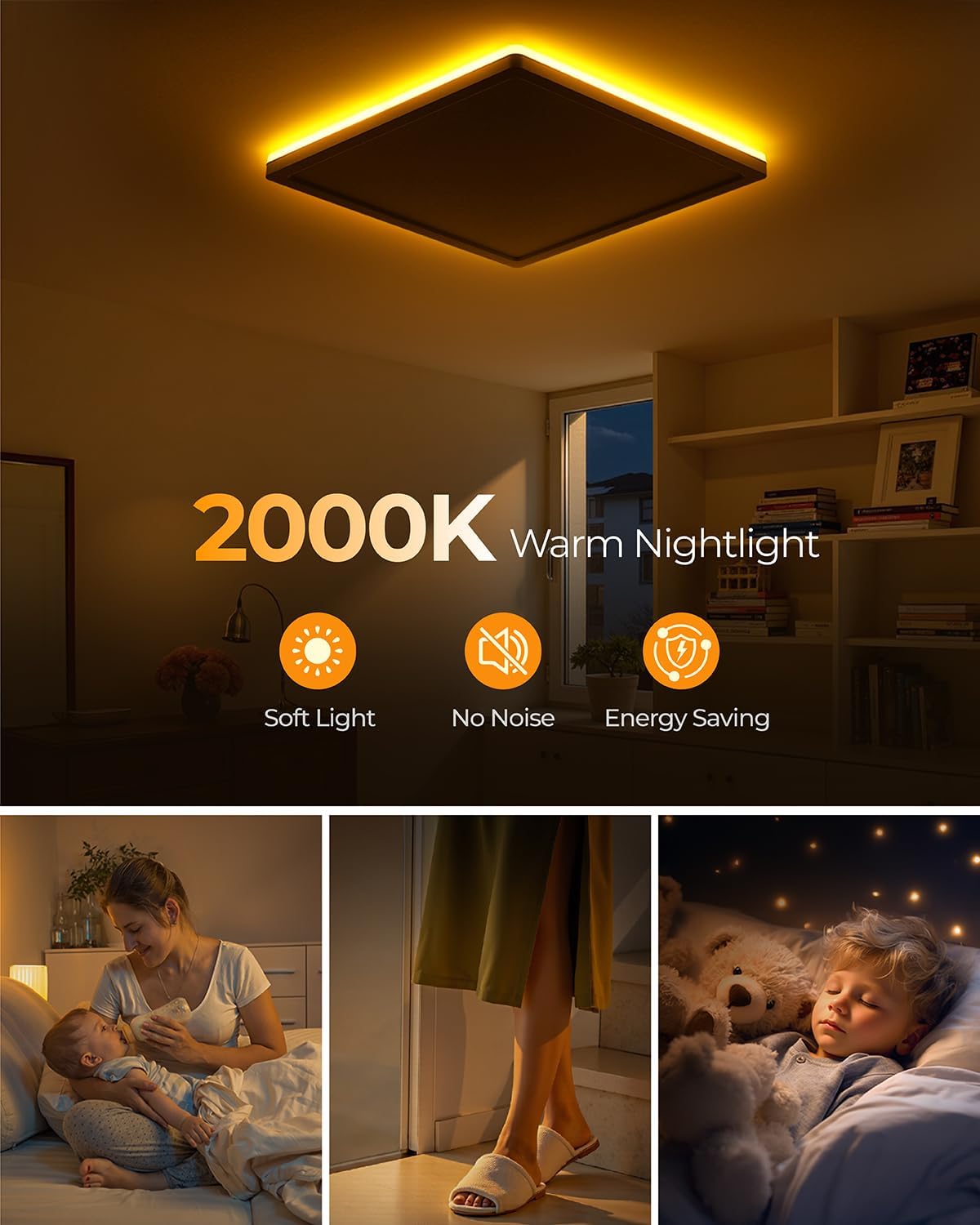 Detalle de BLNAN LED Deckenleuchte Flach 18W mit Nachtlicht (2000K), 3 Farbtemperaturen und Speicherfunktion