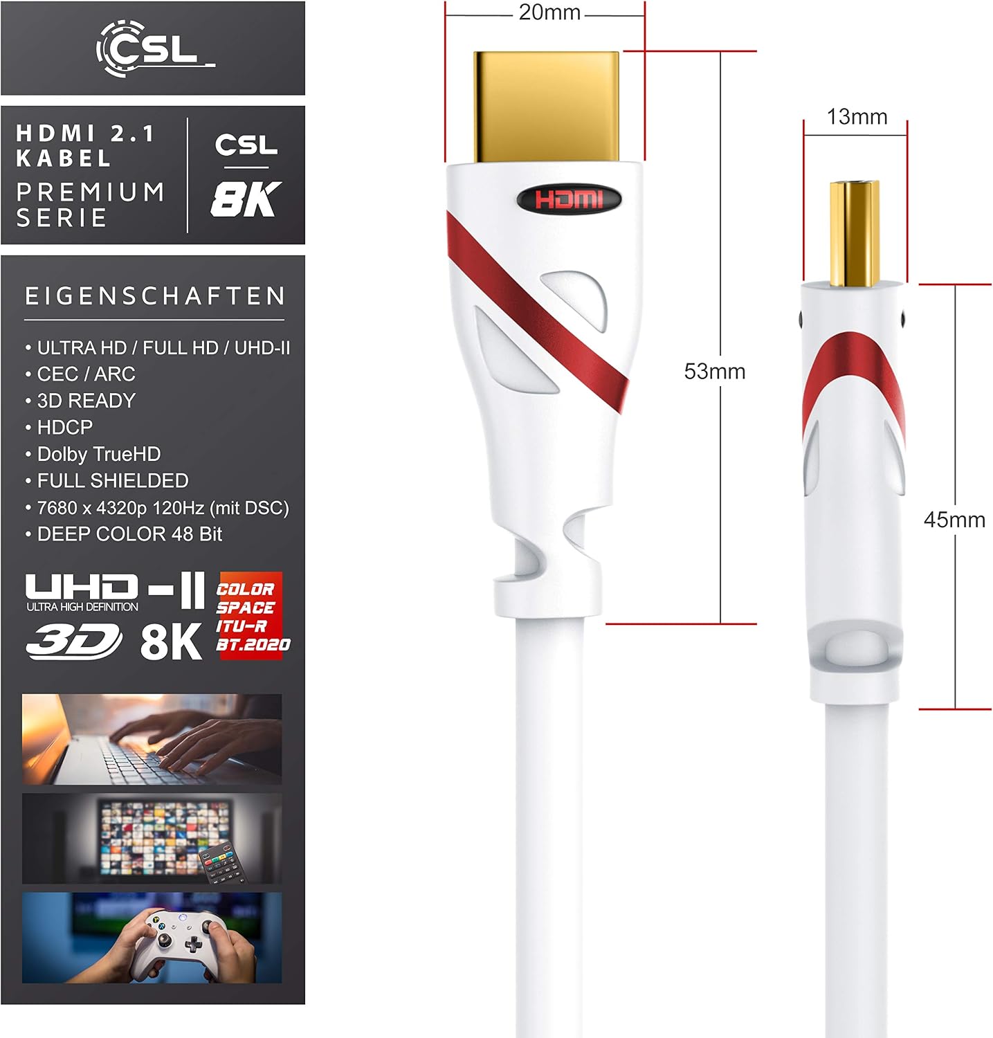Detalle 2 de CSL 8k/4k HDMI Kabel 2m 48 Gbit/s