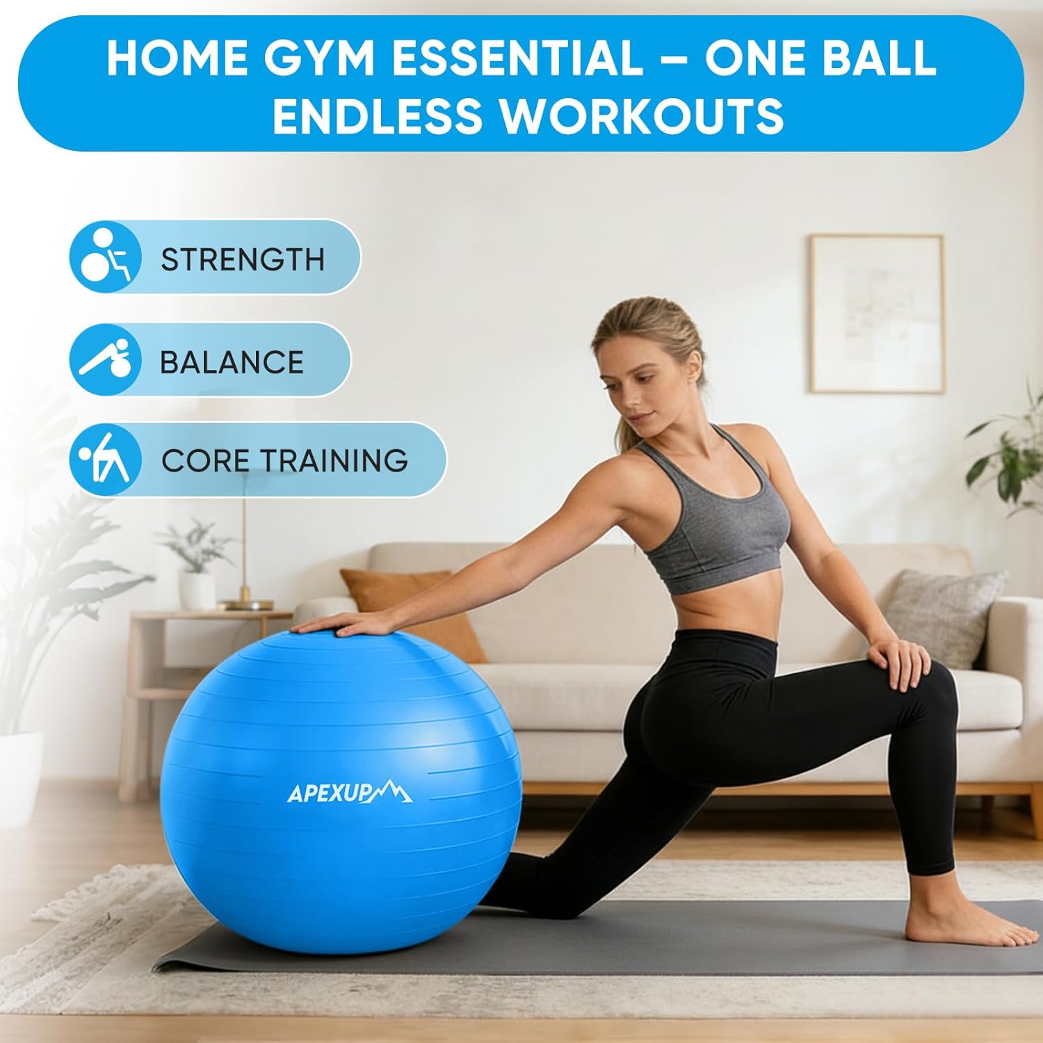 Detalle de APEXUP Yoga Ball Exercise Ball (Anti-Slip, Heavy Duty) — 5 Sizes