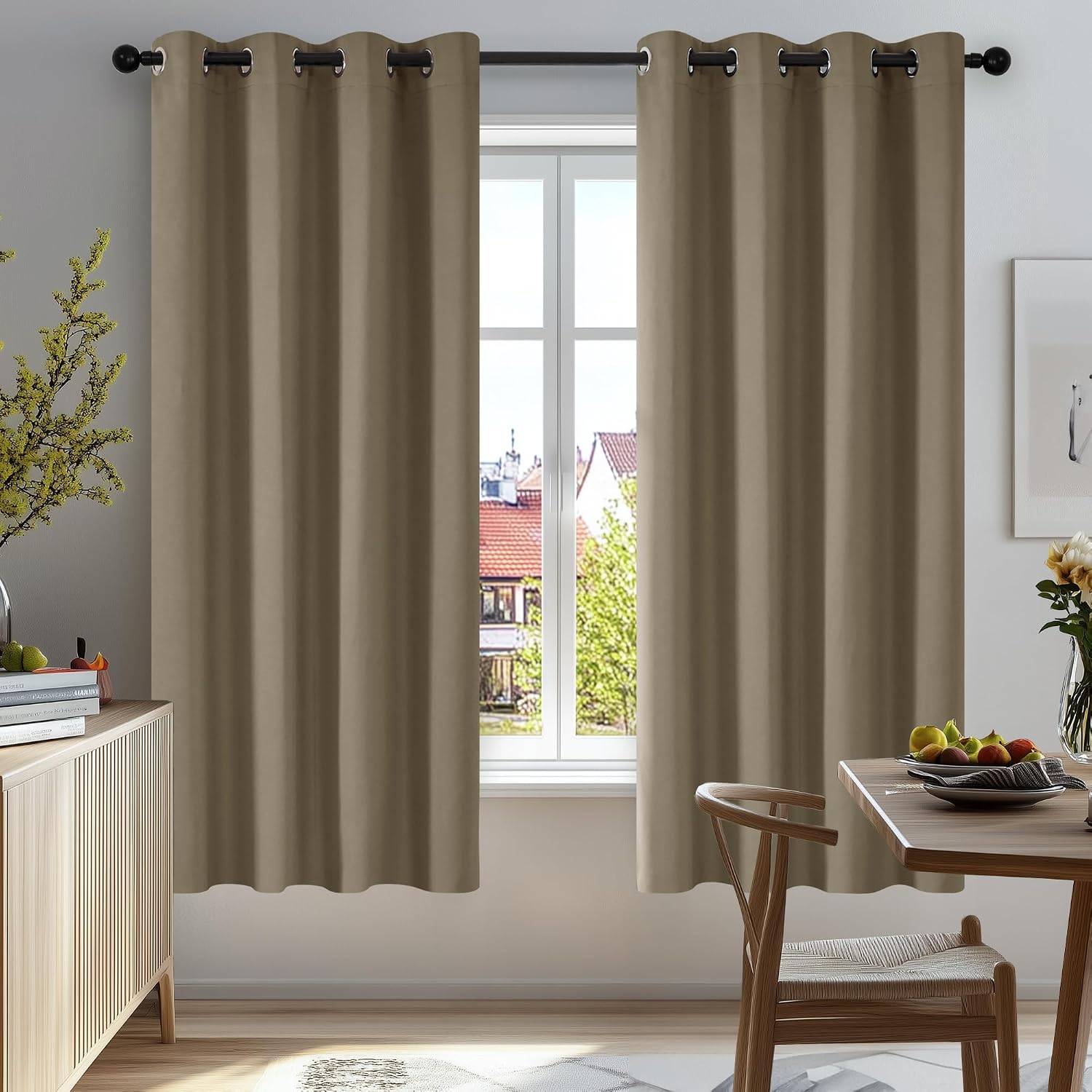 Detalle de Deconovo Ösenvorhang Blickdicht Thermogardine Schwarz 229x117 cm 2er Set